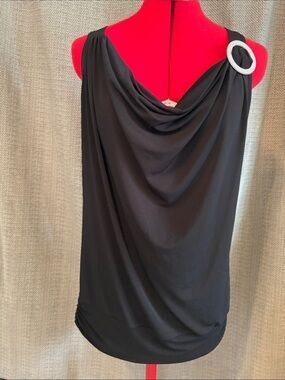 Black One-Shoulder Draped Camisole with Ring Detail